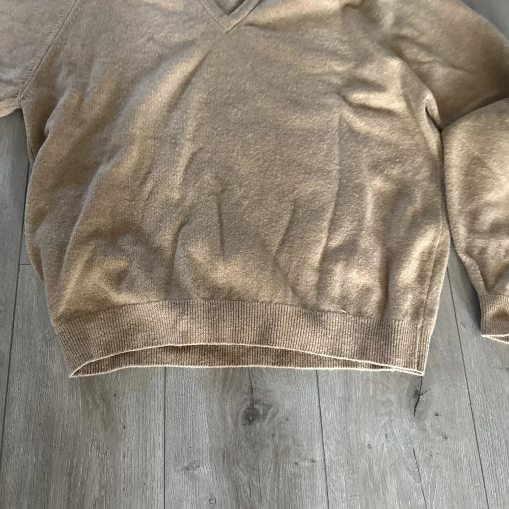 Brooks‎ Brothers Mens Sweater Camel Tan 100% Lambswool V-neck Pullover XL